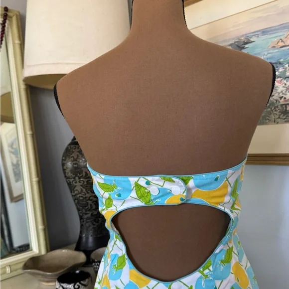 Vintage Lilly Strapless Lemon & Blueberries Print Cotton Dress - Picture 5 of 6